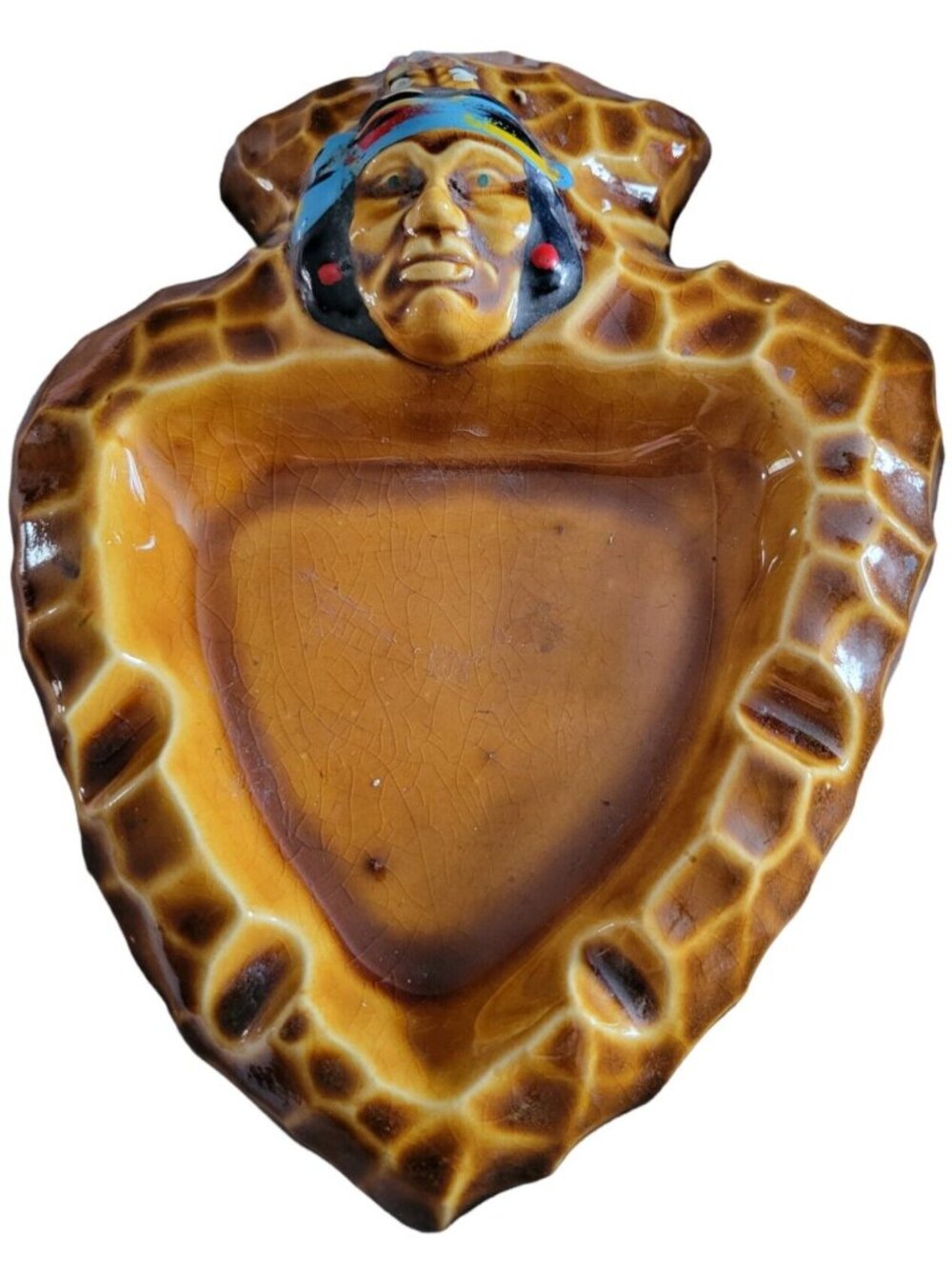 Ceramic Southwest Native American Indian Arrow Head Ash Tray Navajo Cherokee Vtg